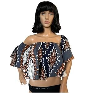 Vintage Royal Native crop off or on the shoulder crop print top size small